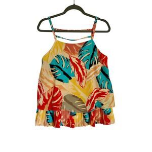 Laundry Shelli Segal Sleeveless Blouse Women's Size S Tropical Leaf Tank Pleated